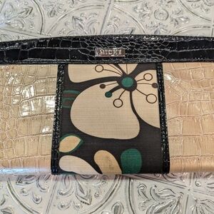 Miche Lynn Beige and Black Satchel shell floral accent tan snakeskin design‎